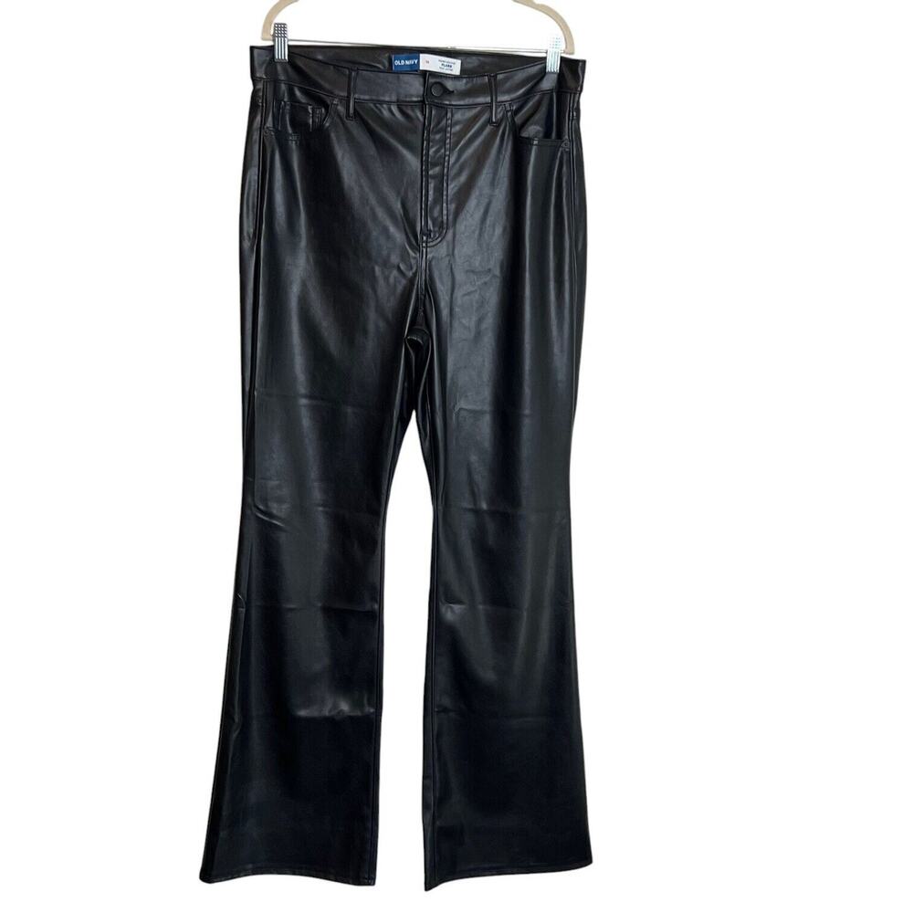 Old Navy Womens Faux Leather Pants Size 14 Black Higher High Rise Flare